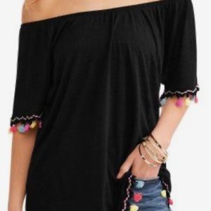 Time and Tru Tassle Off the Shoulder Top